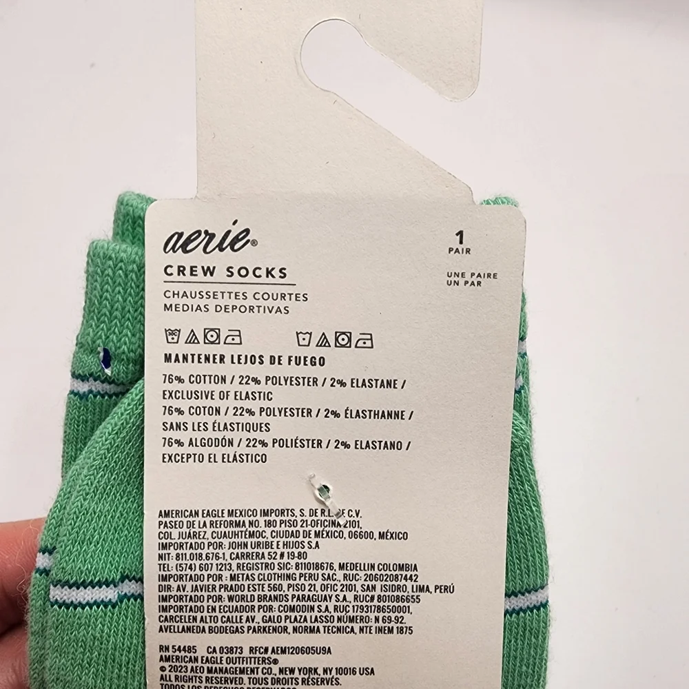 Aerie Green Striped Crew‎ Socks Nwt